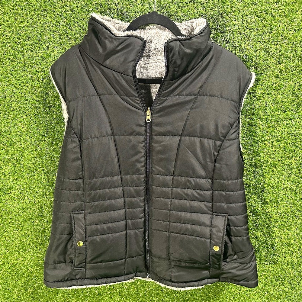KC Collections Women's Reversible Quilted Full Zip Lined Vest Pockets 2XL